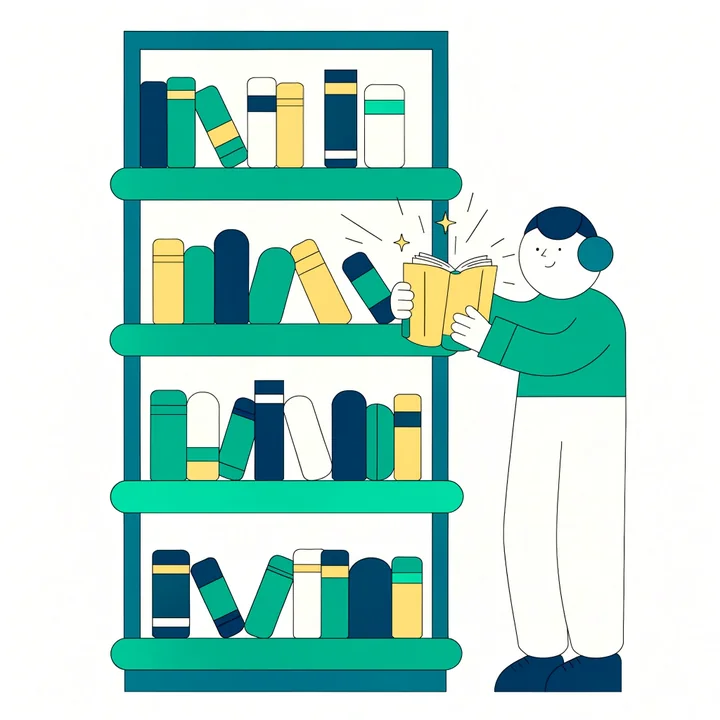 Una persona saca un libro que brilla de una estantería