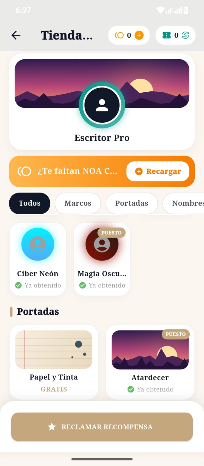 Tienda de estilo con marcos para el avatar